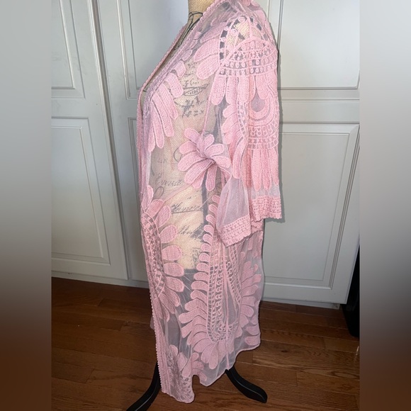 Sheer blush kimono embroidered lace cardigan small medium - Picture 5 of 7